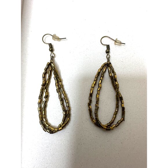 Gold Multi-Strand Beaded Necklace & Earrings Set With Adjustable Chain Closure - Picture 3 of 6